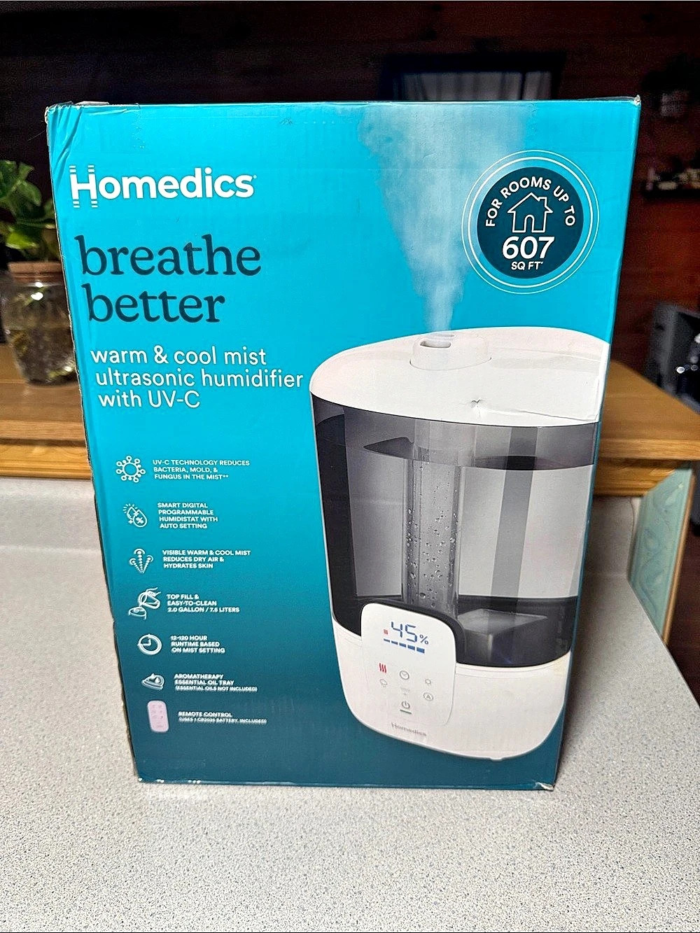 HoMedics Breathe Better Warm & Cool Mist Ultrasonic Humidifier with UV-C Warm &